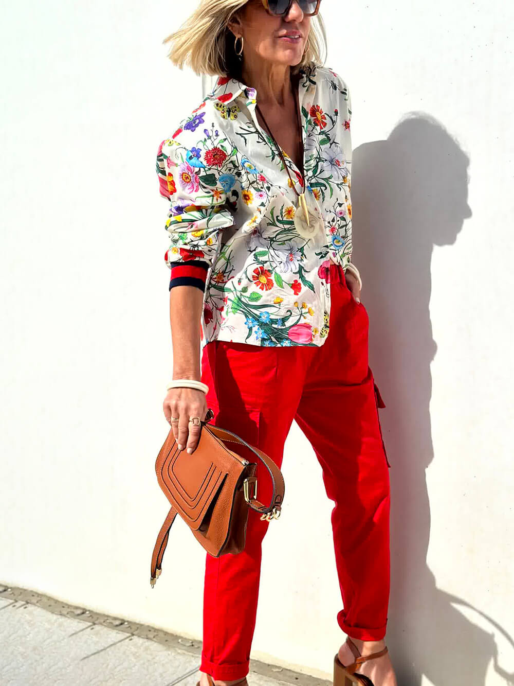 Unique Print Button Down Oversized Blouse