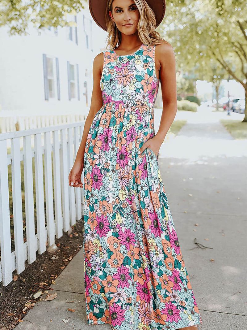 Sleeveless Maxi Dress: High Waist Hippie