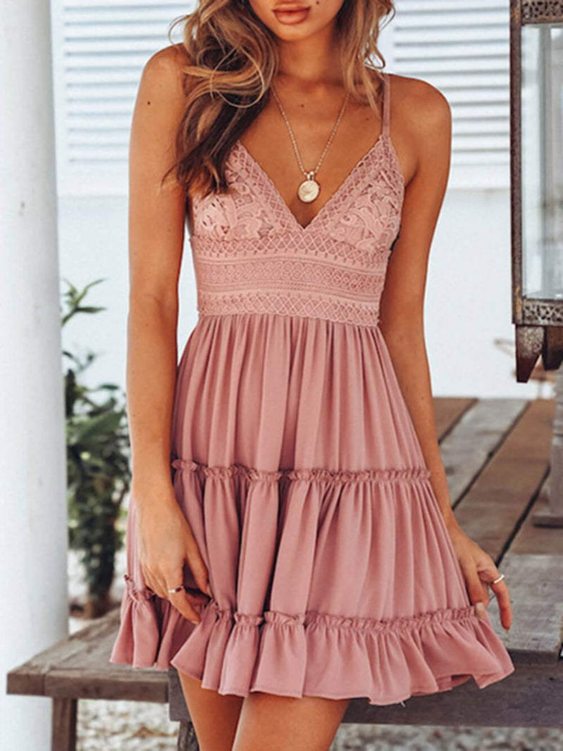 European and American Lace Strap Mini Dress