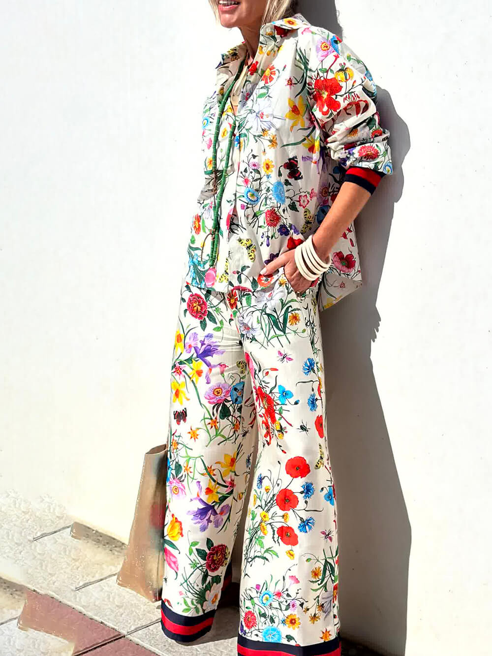 Unique Print Elastic Waist Pocketed Wide Leg Pants