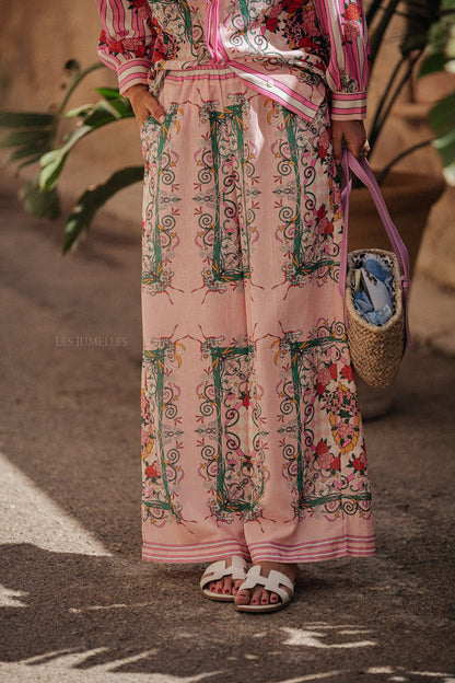 Bottom Long Sleeve Top ＆ Mid Waist Wide Leg Pants Set