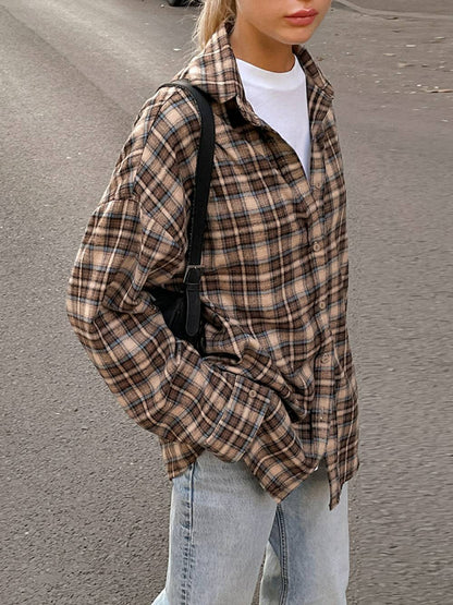 Plaid Shirts Loose Gingham Female Blouse Autumn
