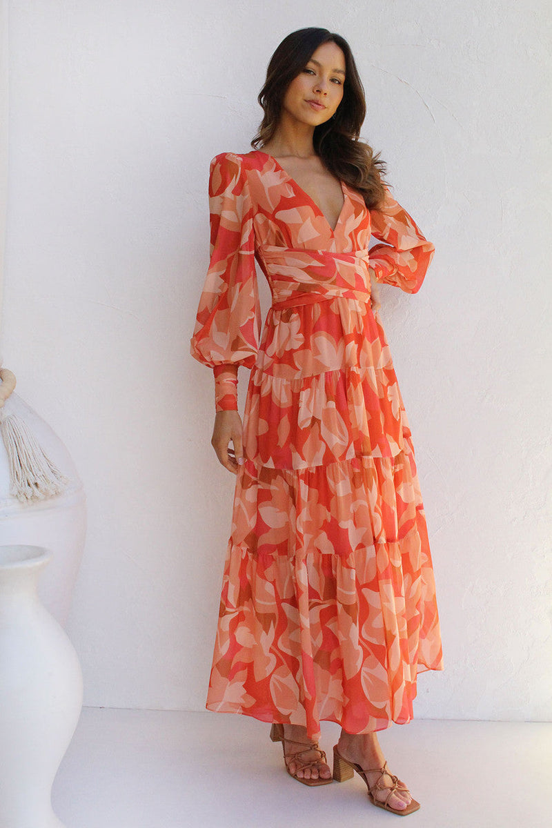 Painted Inspiration Balloon Sleeves Maxi Dress