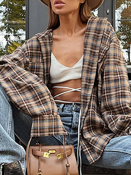 Plaid Shirts Loose Gingham Female Blouse Autumn