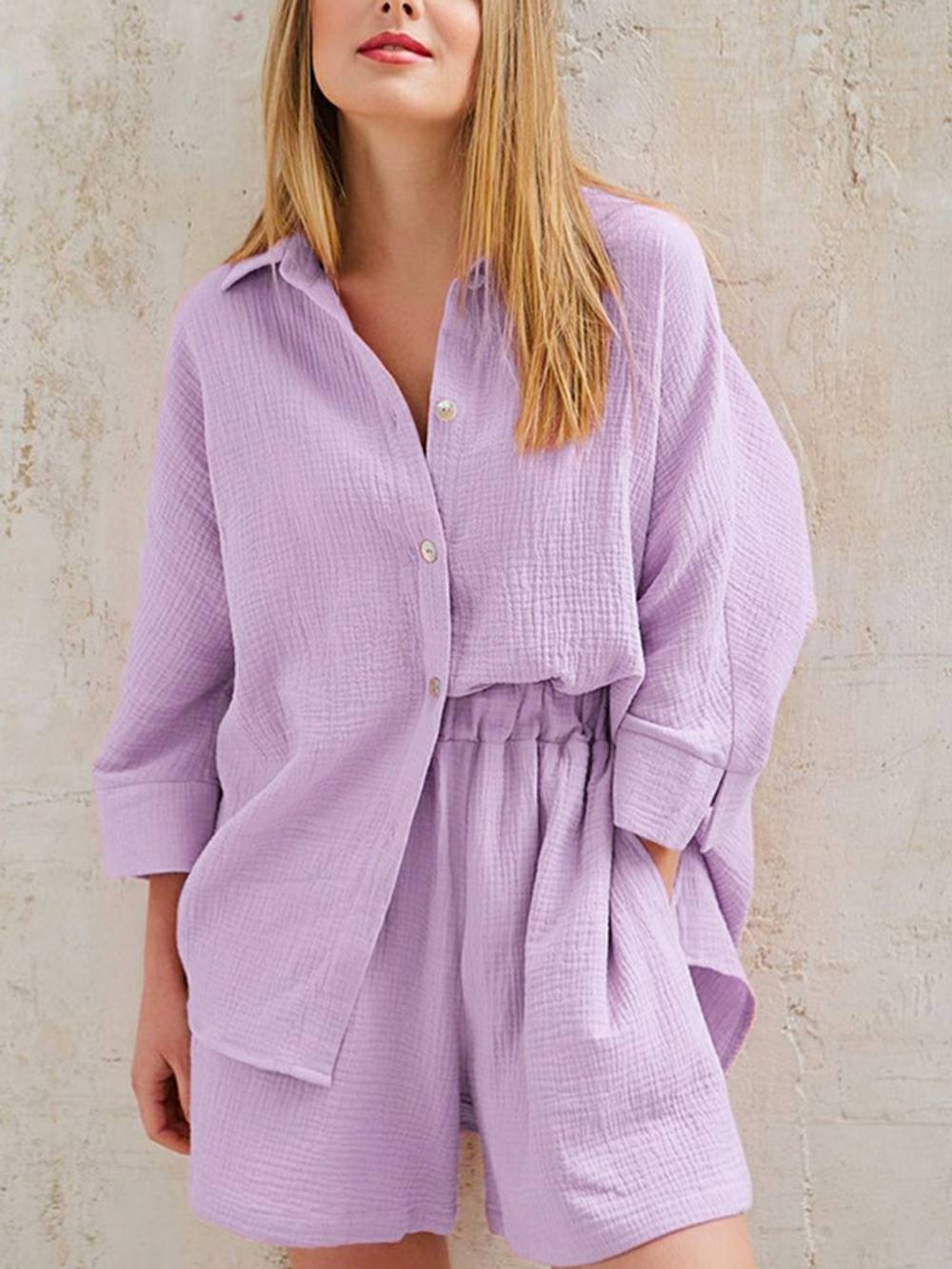 Intricate Cotton Co-ord Pink Shorts Set