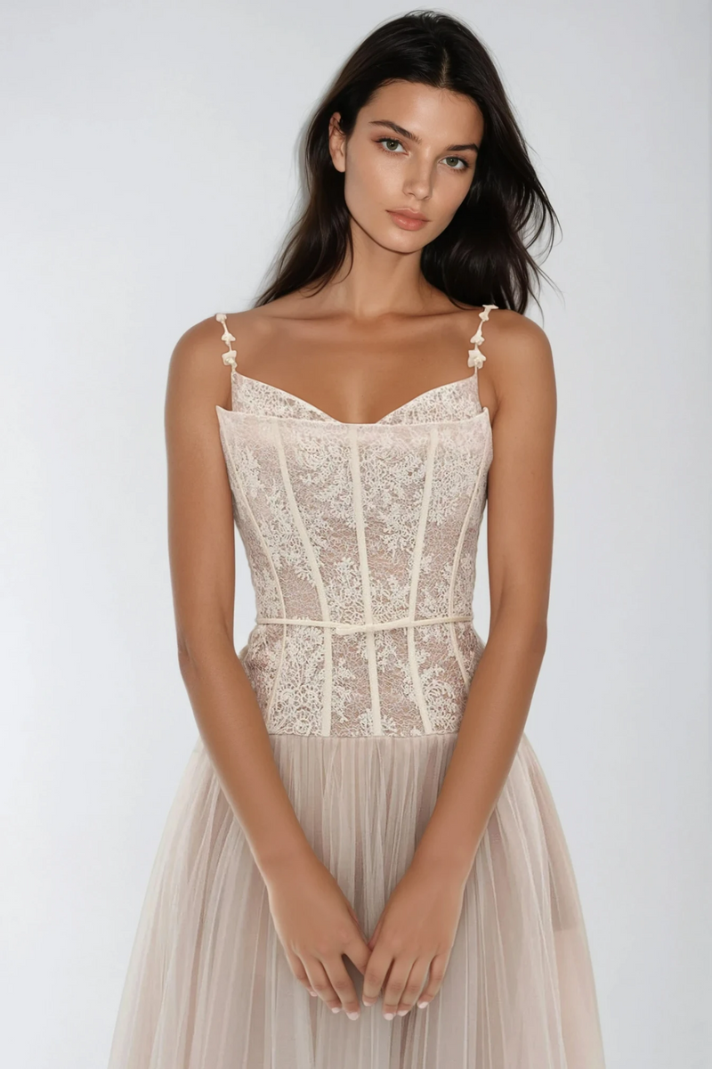 Dash Corset Mesh Ruch Maxi Dress