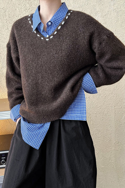 Oversized V-neck Knit Sweater