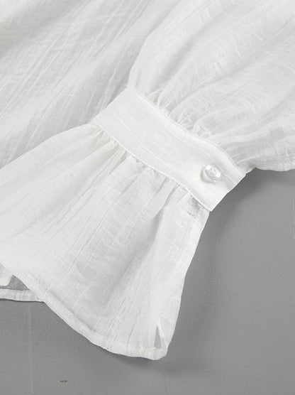 White Tencel Loose Bow Tie Bell Sleeve Blouse