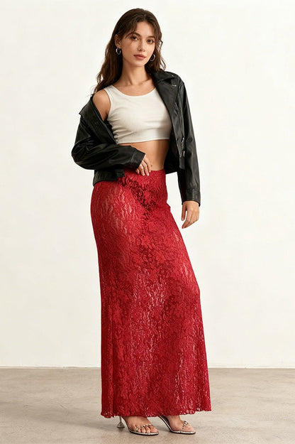 High Waist Lace Panel Stretch A-line Pencil Skirt