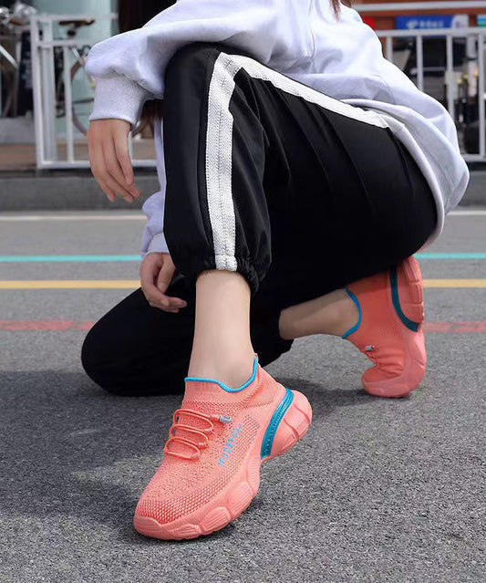 Comfy Pink Knit Fabric Sport Flat Feet Shoes