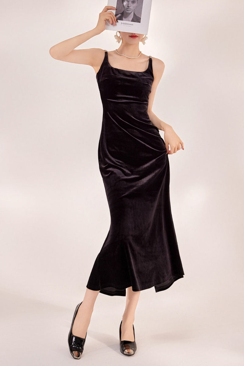 Velvet Strappy Backless Maxi Dress