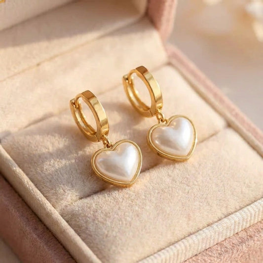Classic Pearl Heart Gold Earrings