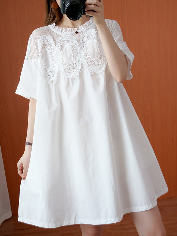 Original Lace Split-side Short Sleeve A-line Mini Dress