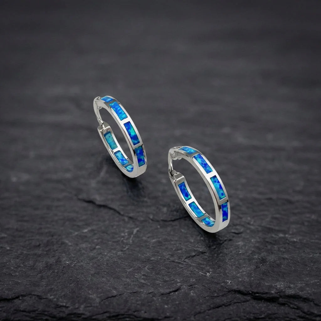 Blue Opal Hoop Earrings
