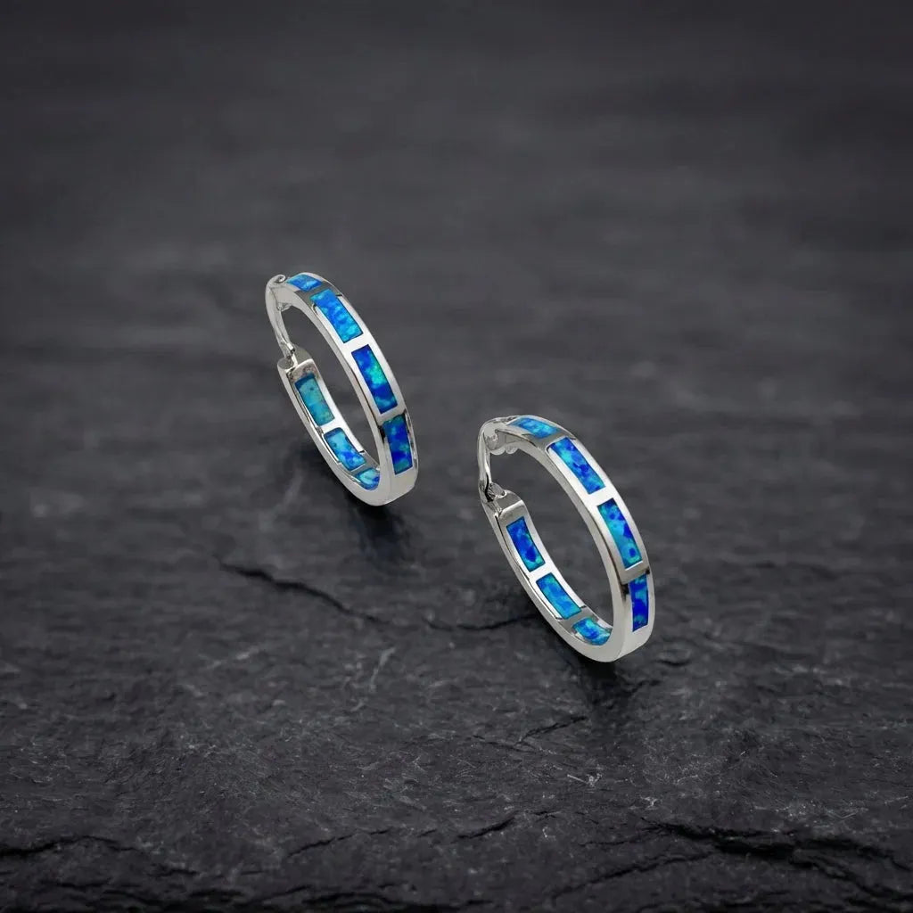 Blue Opal Hoop Earrings