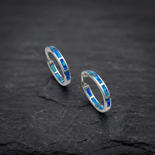 Blue Opal Hoop Earrings
