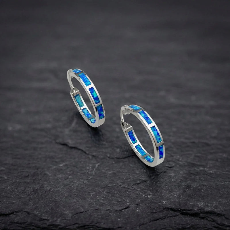 Blue Opal Hoop Earrings