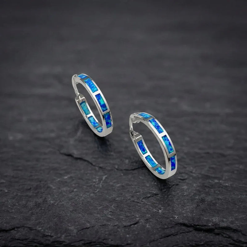 Blue Opal Hoop Earrings