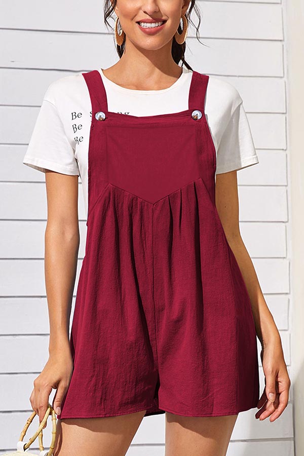 Cotton and Linen Loose One-piece Wide-leg Shorts