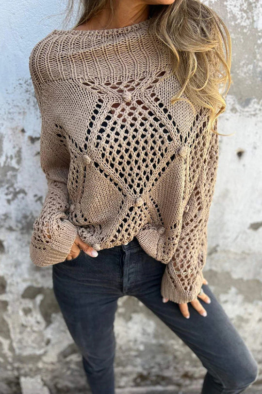 Color Hollow Round Neck Loose Knitted Sweater