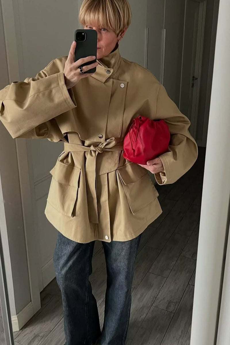 Lapel Belted Tailored Trench Coat