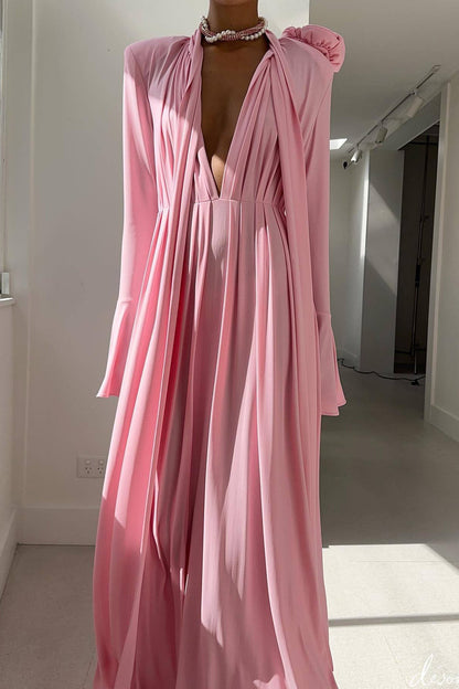 Cut-out Deep V Halter 3d Maxi Dress