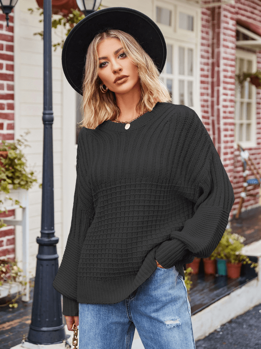 Tahoe Bound Waffle Knit Sweater - Black