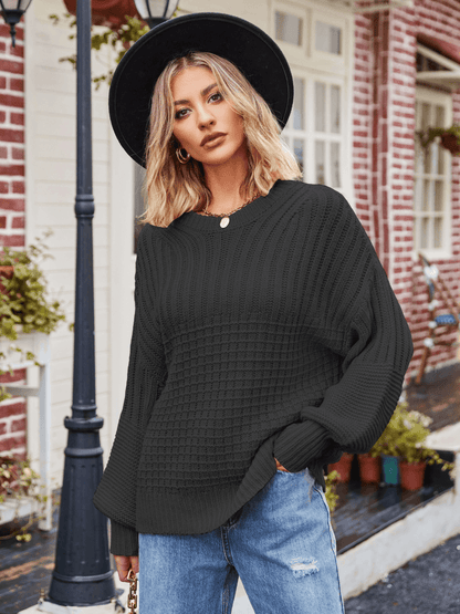 Tahoe Bound Waffle Knit Sweater - Black