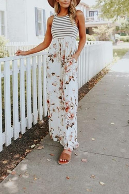 Moxidress Sleeveless Stripes Splice Maxi Dress