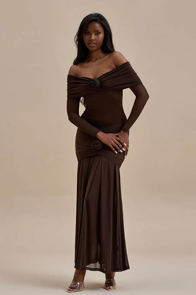 Off-shoulder 3d Bodycon Maxi Dress
