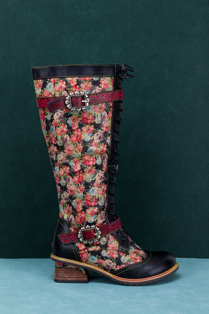 Soffia | Blooming Tie-accent Leather Knee High Boot