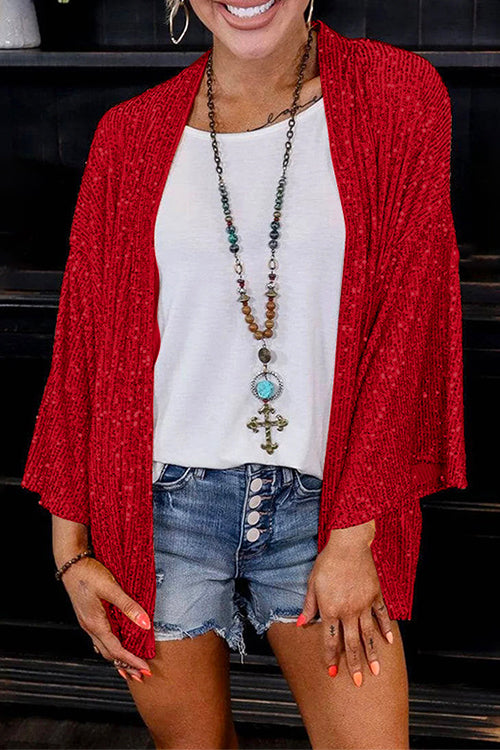 Open Front Kimono Sequin Cardigan