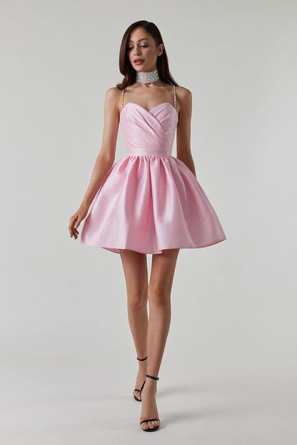Sweet High-waist Ruched Fluffy Mini Dress