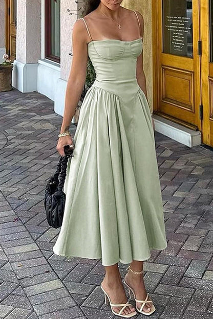 Moxidress Spaghetti Strap Pocketed Corset Swing Midi Dress