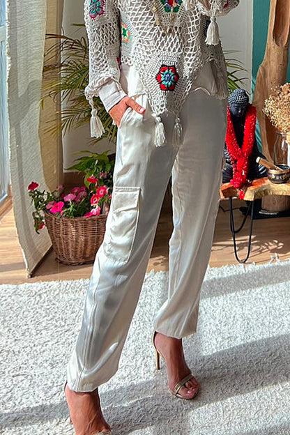 Satin Cargo Pants With Pockets