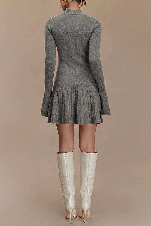 Mockneck Bell Sleeves Ruffle Mini Sweater Dress