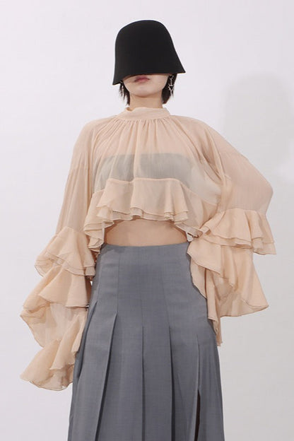 Ruffle Inserted Drop Shoulder Blouse