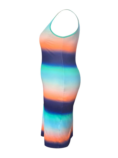 4xl 5xl Striped Gradient Bodycon Cami Dress Notch Neck Sleeveless Printing Midi Dress for
