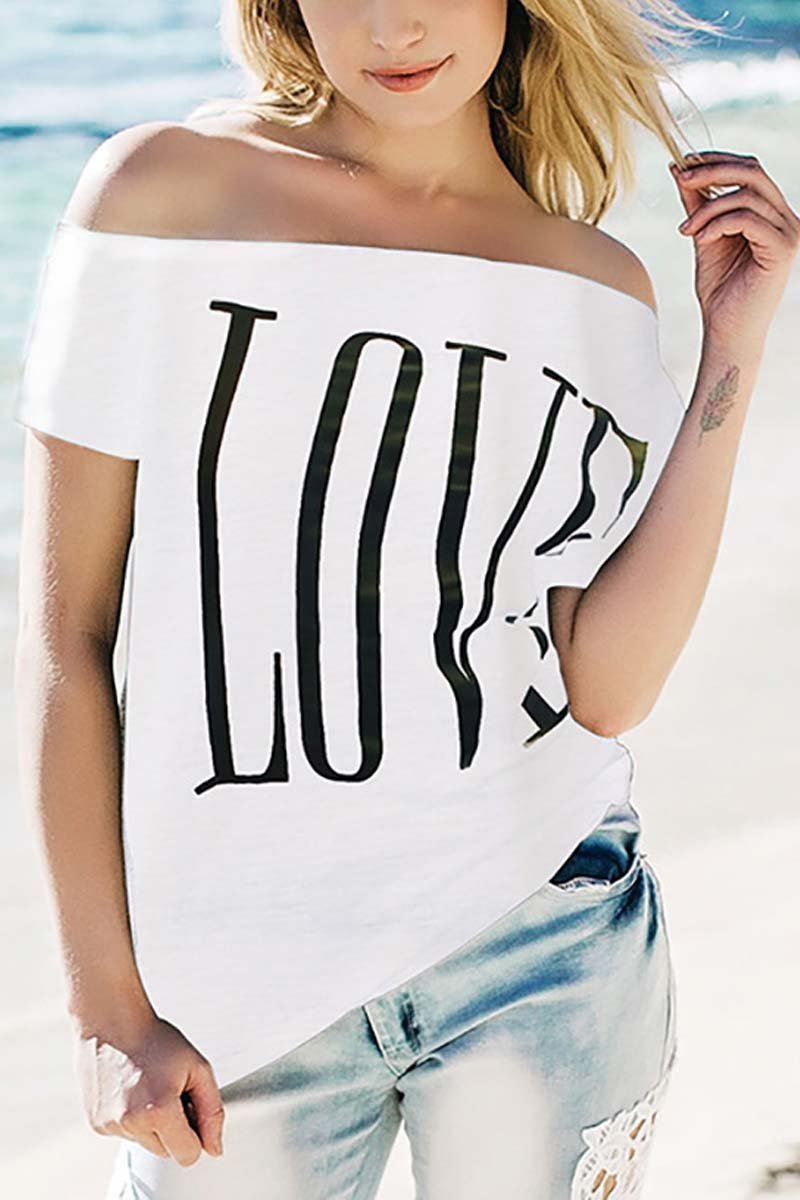 Daily Love Print Off Shoulder T-shirt