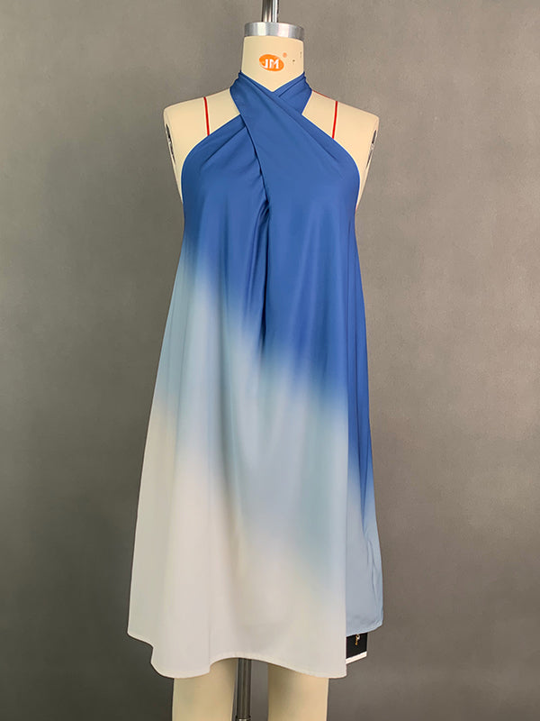 A-line Loose Gradient Knot Halter-neck Mini Dresses