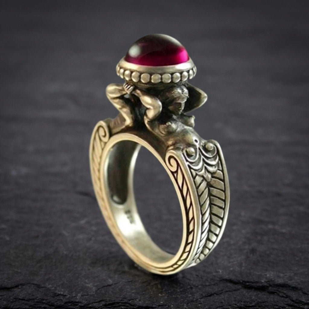 Vintage Inlaid Red Stone Ring