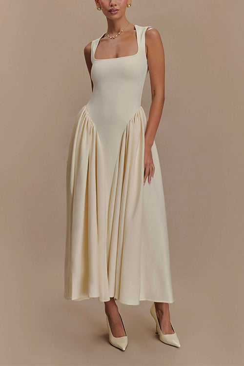 Moxidress Square Neck Sleeveless Flowy Maxi Dress
