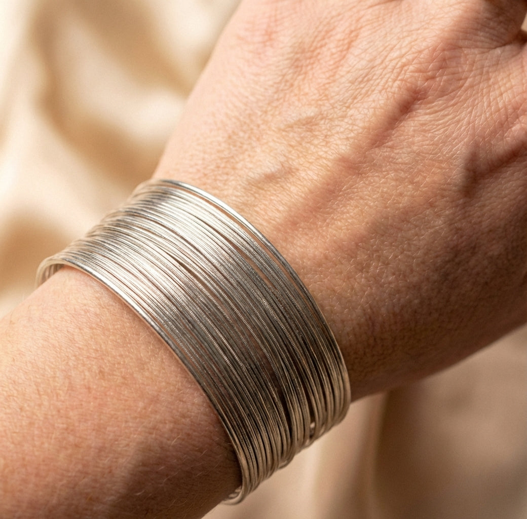 Retro Open Cuff String Silver Bracelet