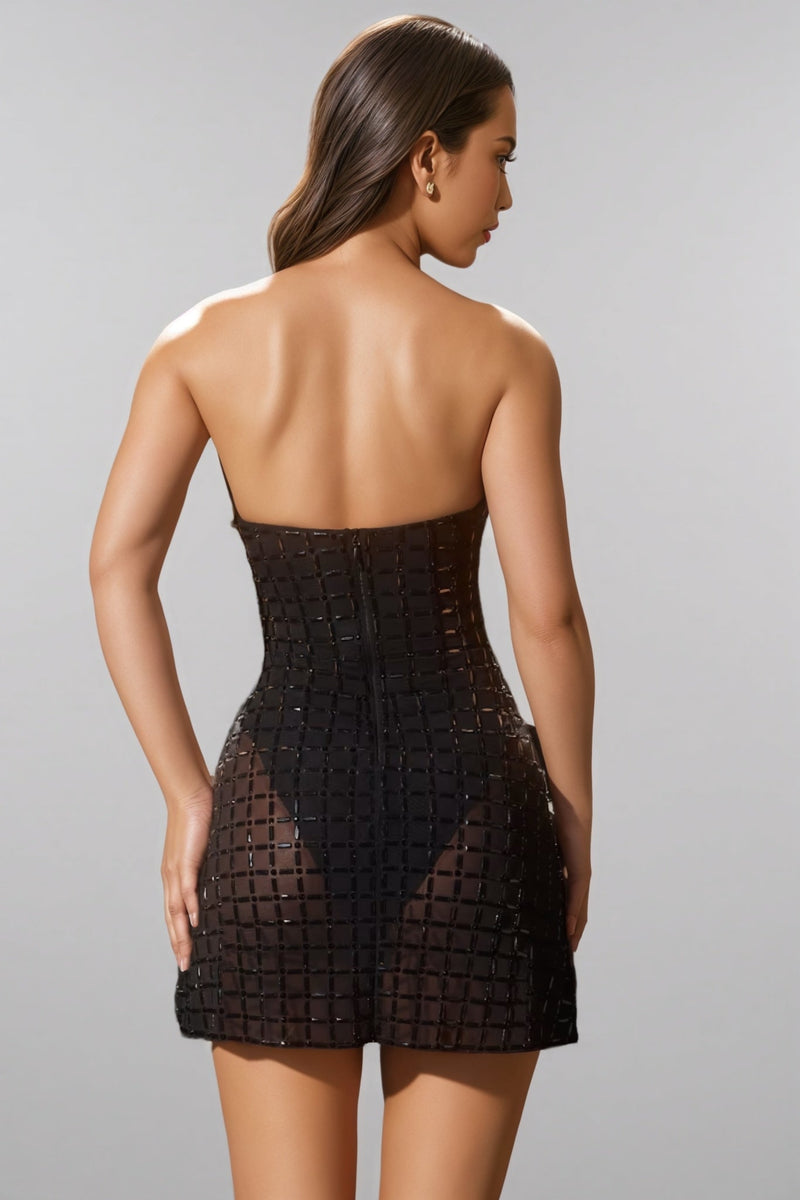 Jaxek Black Embellished A-line Mini Dress