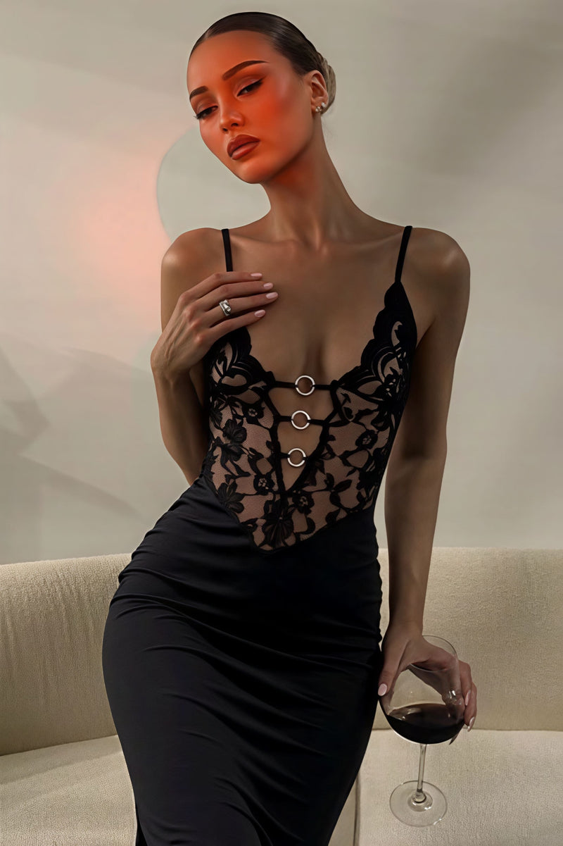 Lace Strapless Cami Bodycon Maxi Dress