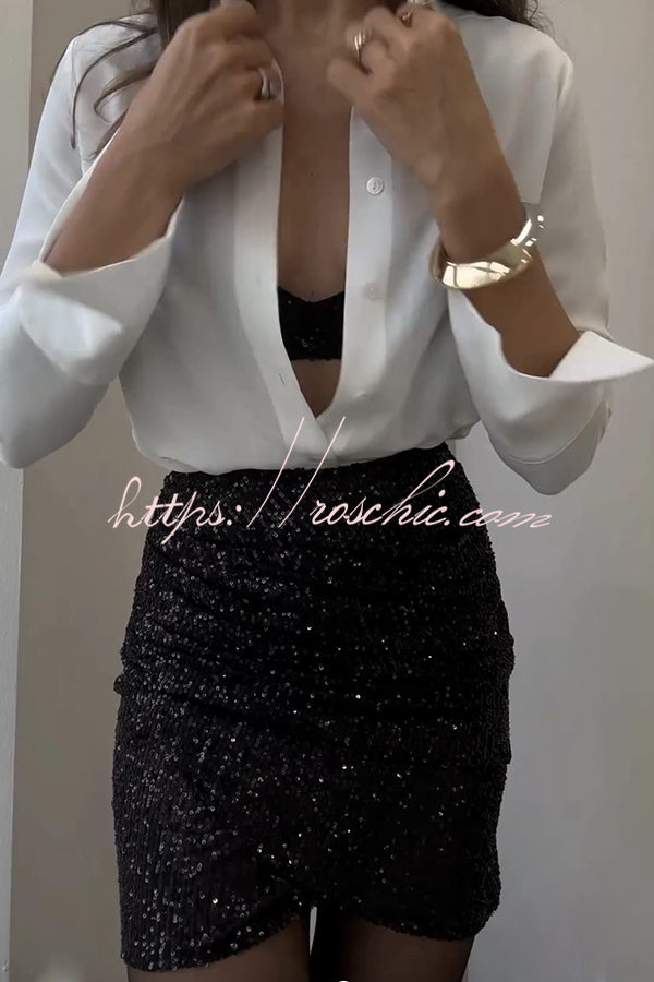 Days Sequined Elastic Waist Ruched Mini Skirt