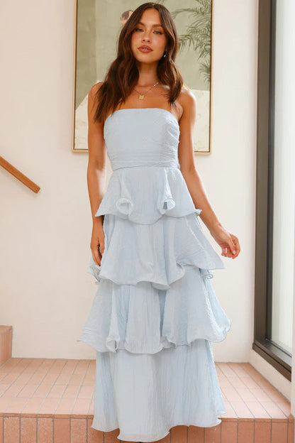 Strapless Backless Tiered Midi Dress