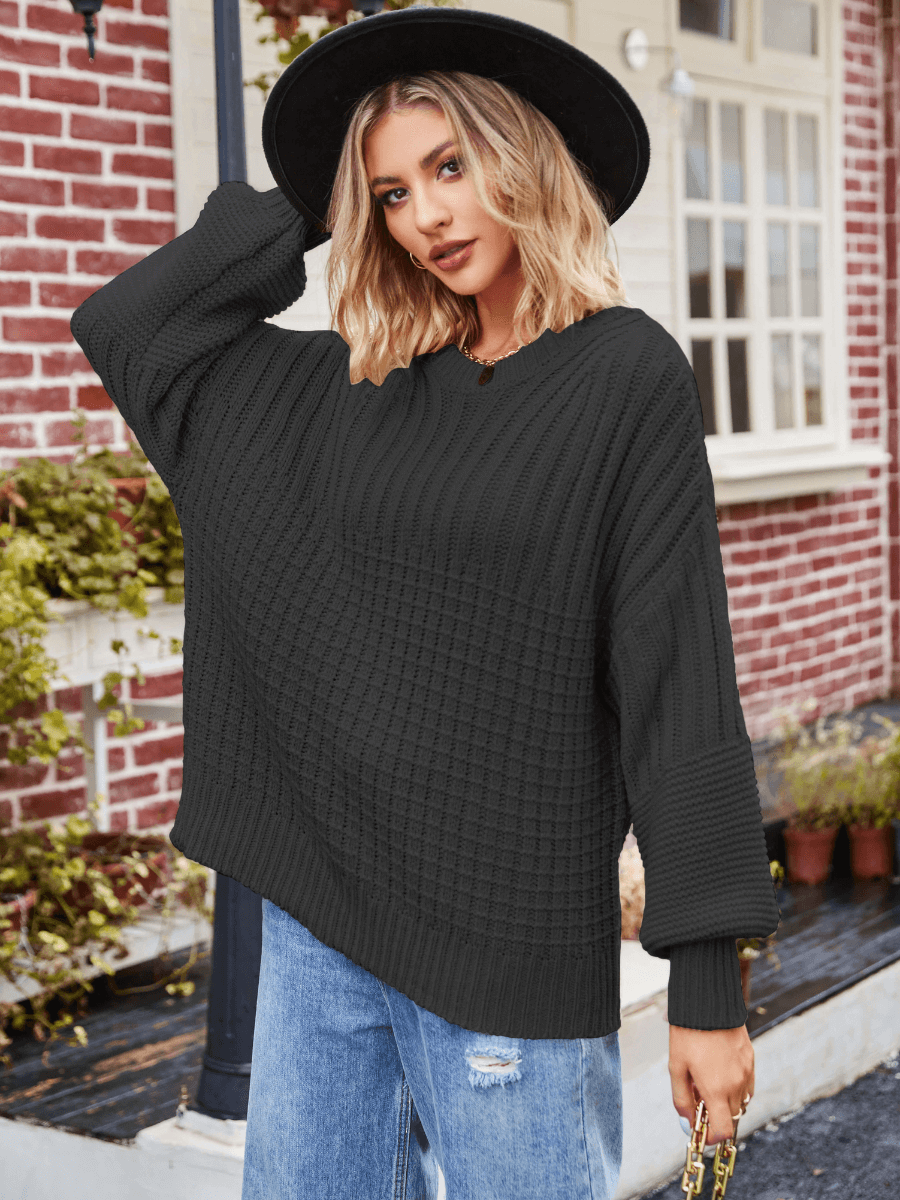 Tahoe Bound Waffle Knit Sweater - Black