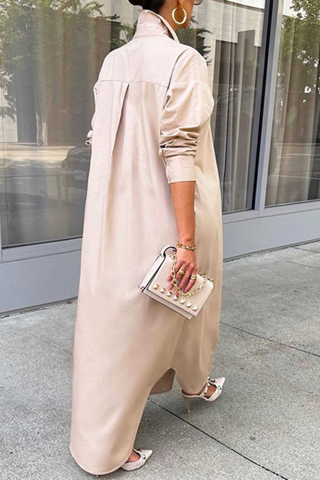 Color Single-breasted Long Blouse
