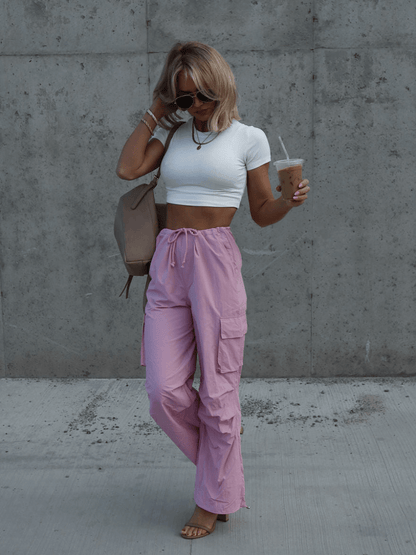Arnie Nylon Cargo Pants - Pink